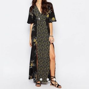 Band of Gypsies Black and Yellow Floral Maxi Dress